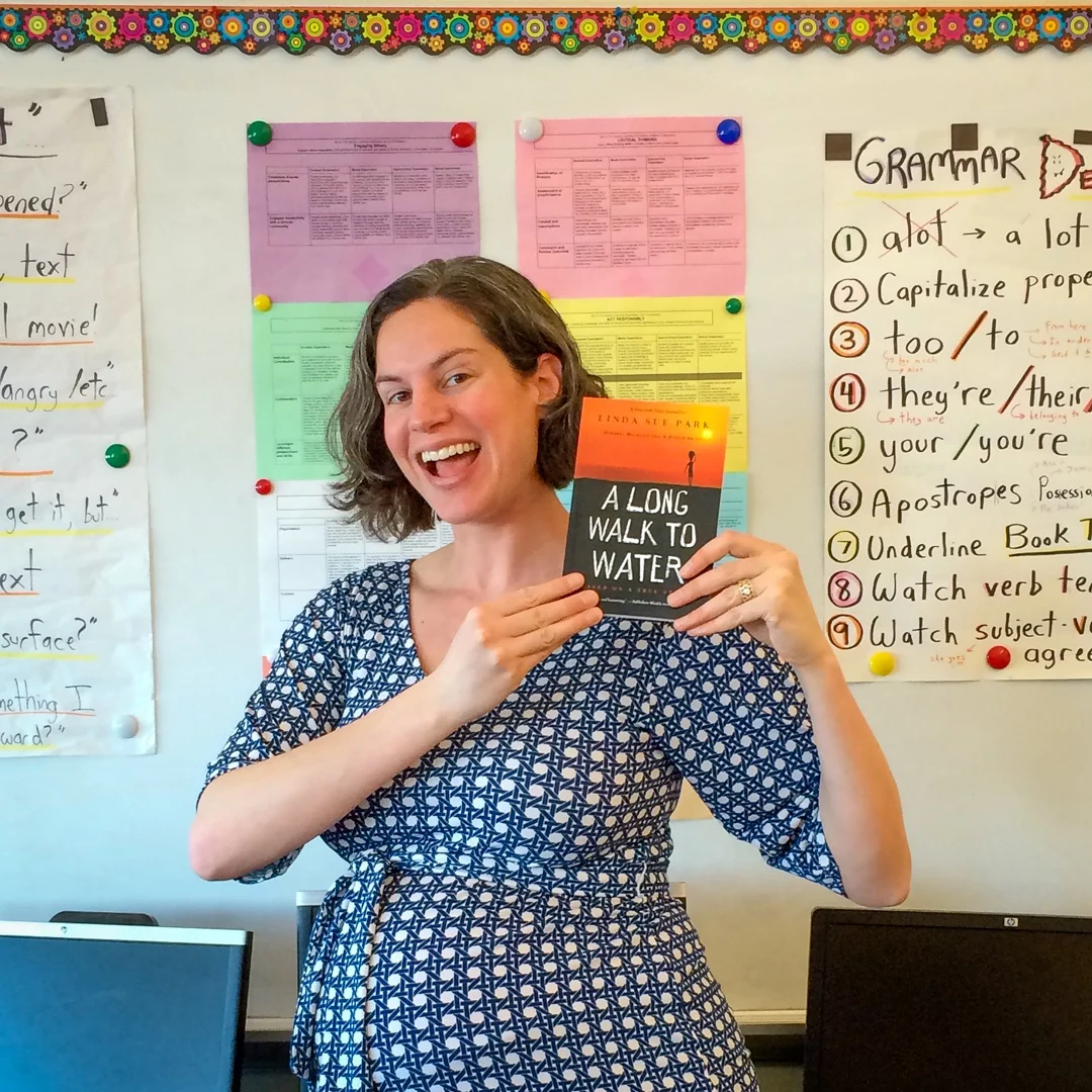 Lillie (Teaching Traveling's founder) very pregnant and fundraising with her class for the Iron Giraffe Challenge.