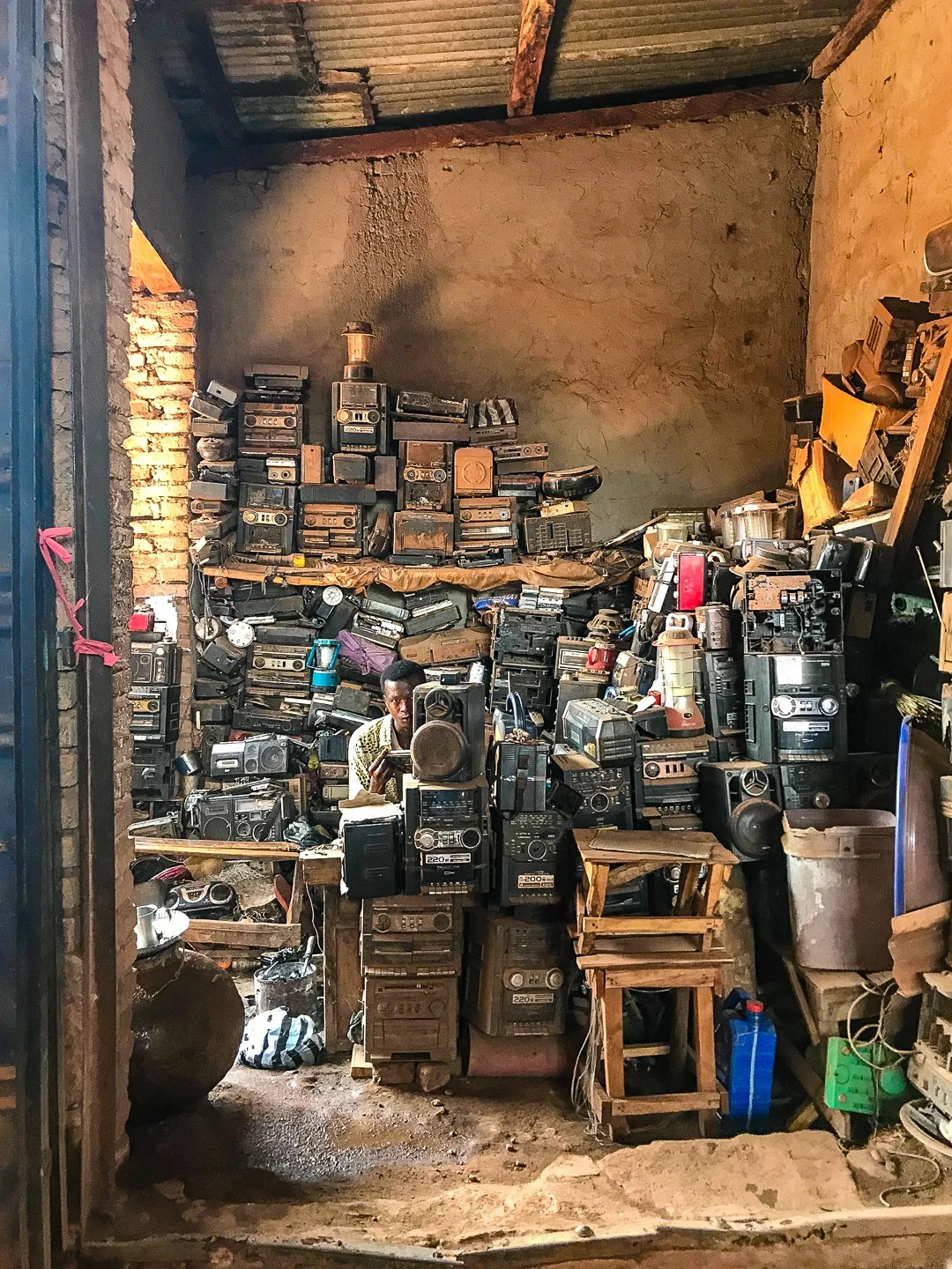 An electronics stall in the market in South Sudan.