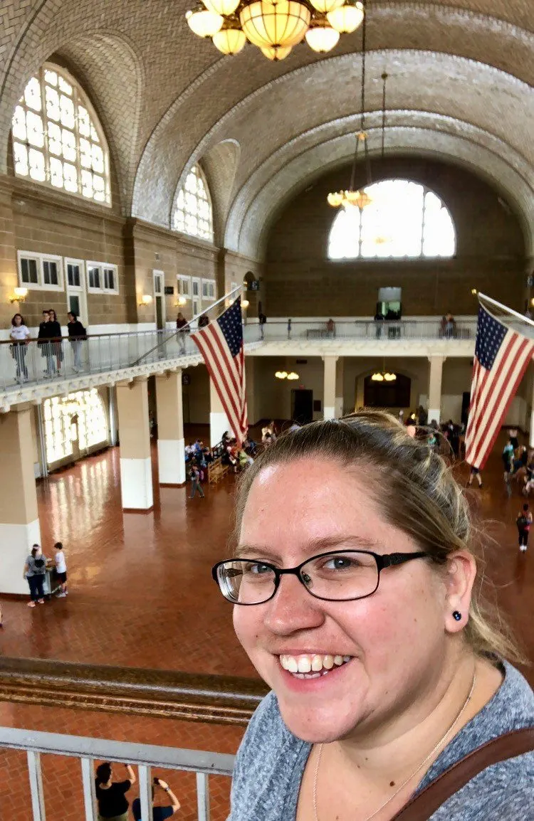 Trisha at Ellis Island, seeing where history happened.