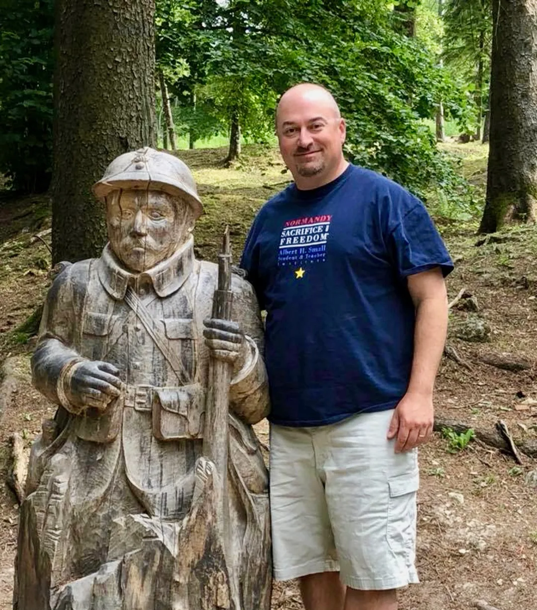Teacher travel grants for History and Social Studies educators: 6 funded global education programs! In the destroyed village of Fleury near Verdun, France. The village was completely destroyed in the Battle of Verdun in 1916. Someone has carved a French poilu into a stump in the village.