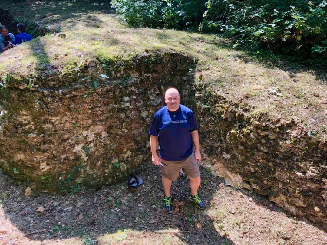 Shane in one of the preserved German trenches from WWII near Verdun, France.