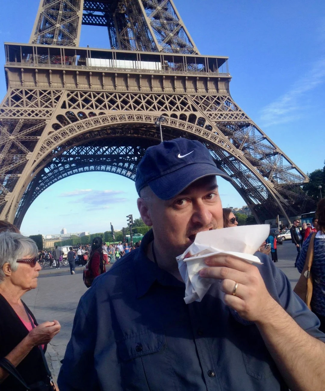 Eating a Nutella crepe at the Eiffel Tower in Paris.