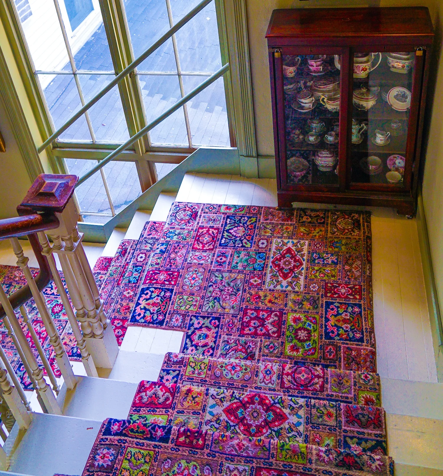 Beautiful pattered antique hotel carpets. Traveling or travelling