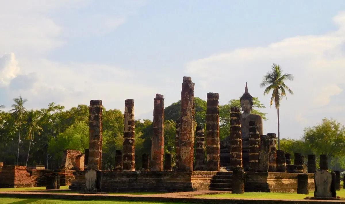 Cycling around the ruins of Sukhothai, Thailand.