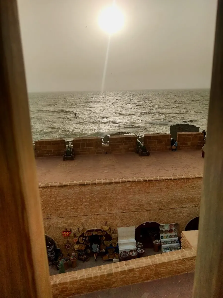 A view of the Atlantic ocean from a lovely seafood restaurant in Essaouira, a seaside town.