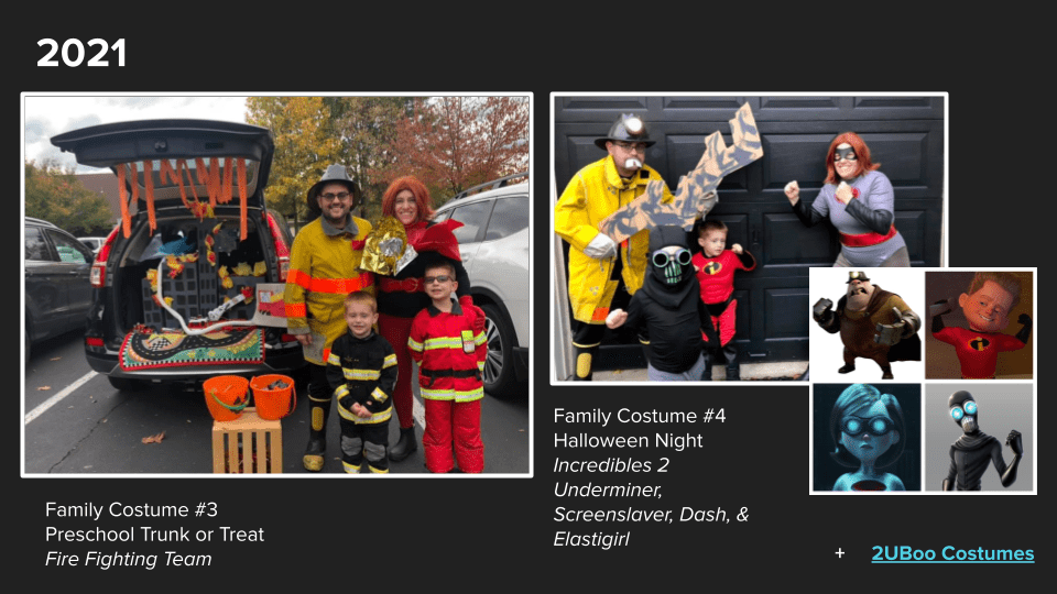 Firefighters and Incredibles family costume ideas.