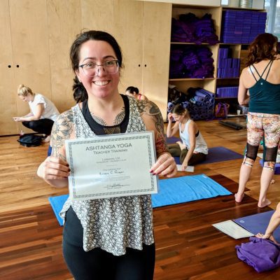 With the Ashtanga Yoga teacher training certificate.