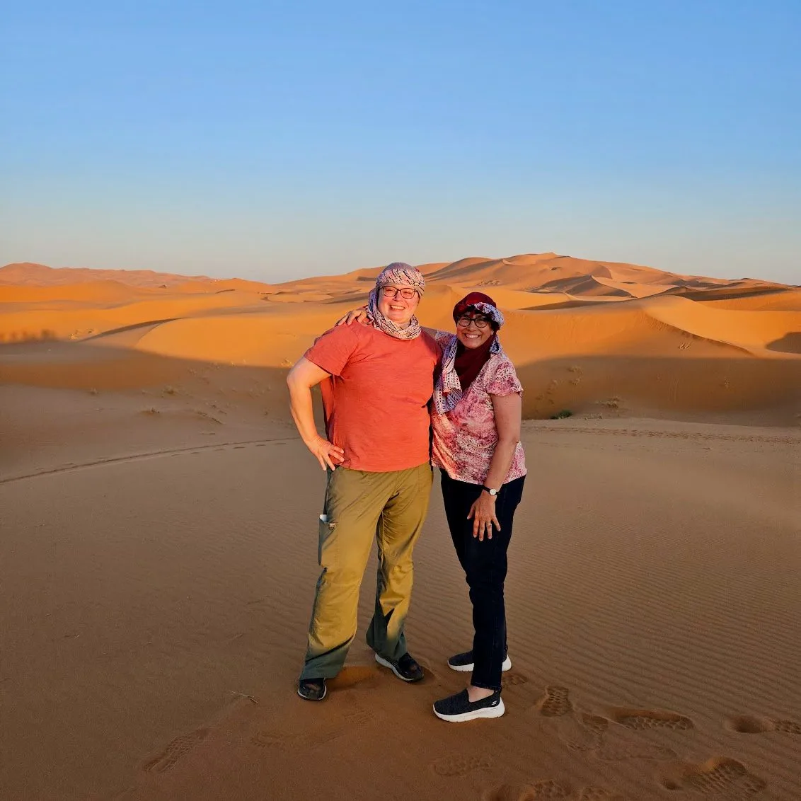 In the sand dunes of Morocco.
