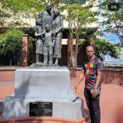 Mr. Jamal Toure', our tour guide explaining the importance of The African American Monument in Savannah, GA.