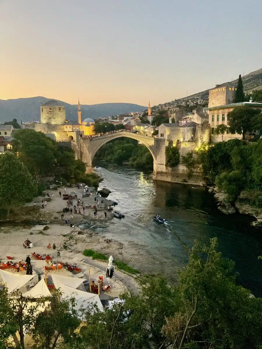 View of the Stari Most Bridge in Mostar, Bosnia and Herzegovina.